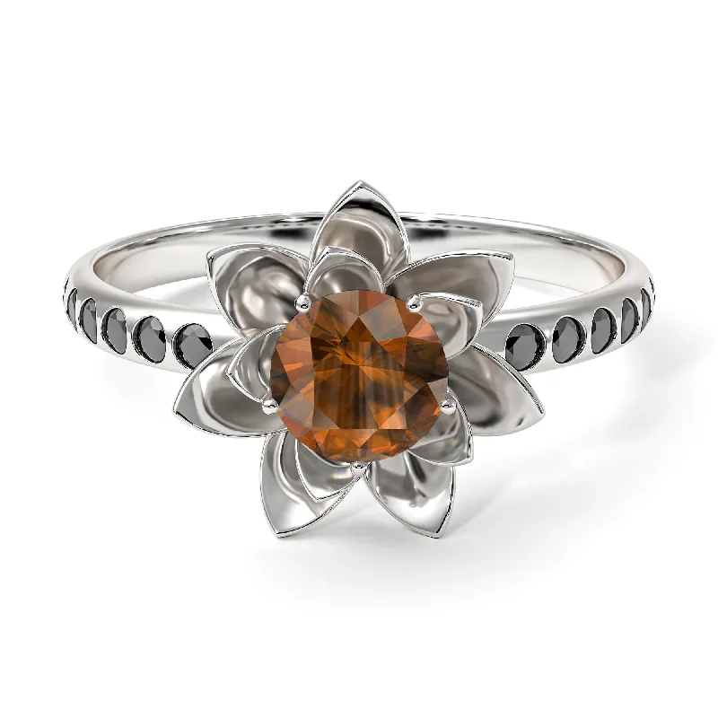 Personalized Engagement Ring Sets-Lotus Flower Brown Diamond ring - Lotus no. 1106