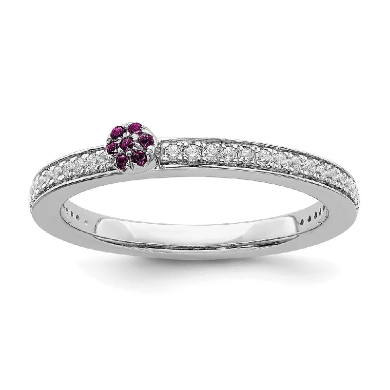 Wedding Ring Sets-14k White Gold, Rhodolite Garnet & 1/8 Ctw Diamond Stackable Ring