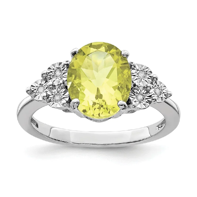 Luxury Wedding Ring Sets-Oval Lemon Quartz & .03 Ctw Diamond Ring in Sterling Silver