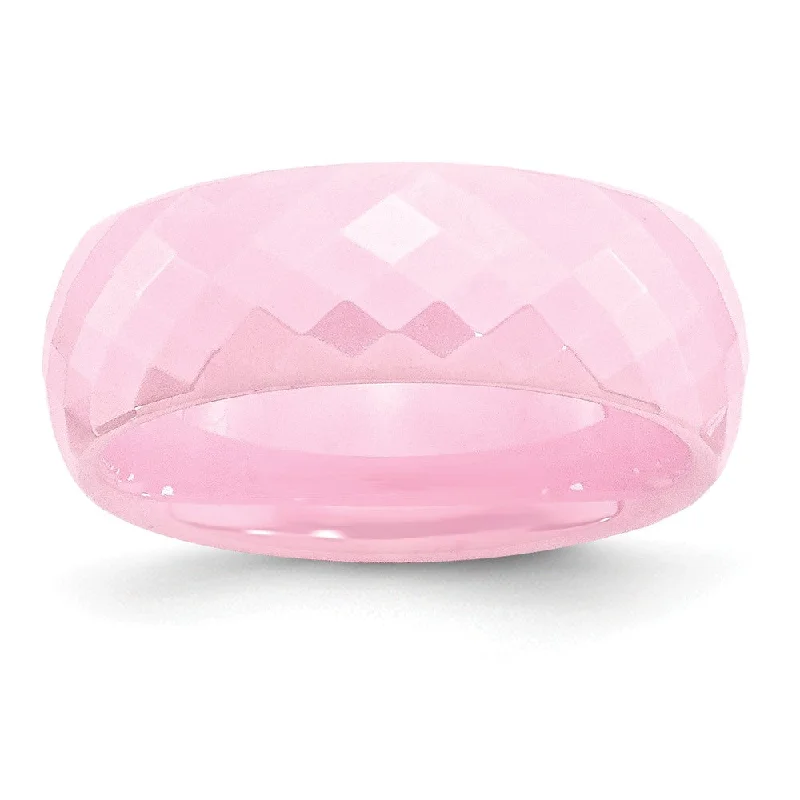 High-End Diamond Rings-Pink Ceramic, 7.5mm Polished Faceted Comfort Fit Band