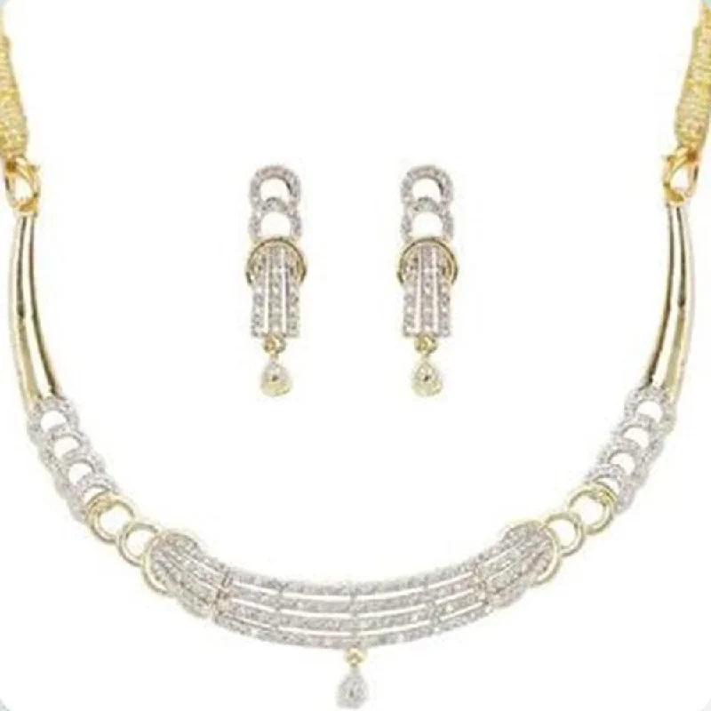 Elegant Gold Necklaces-Beeji Creations Gold Plated American Diamonds Necklace Set