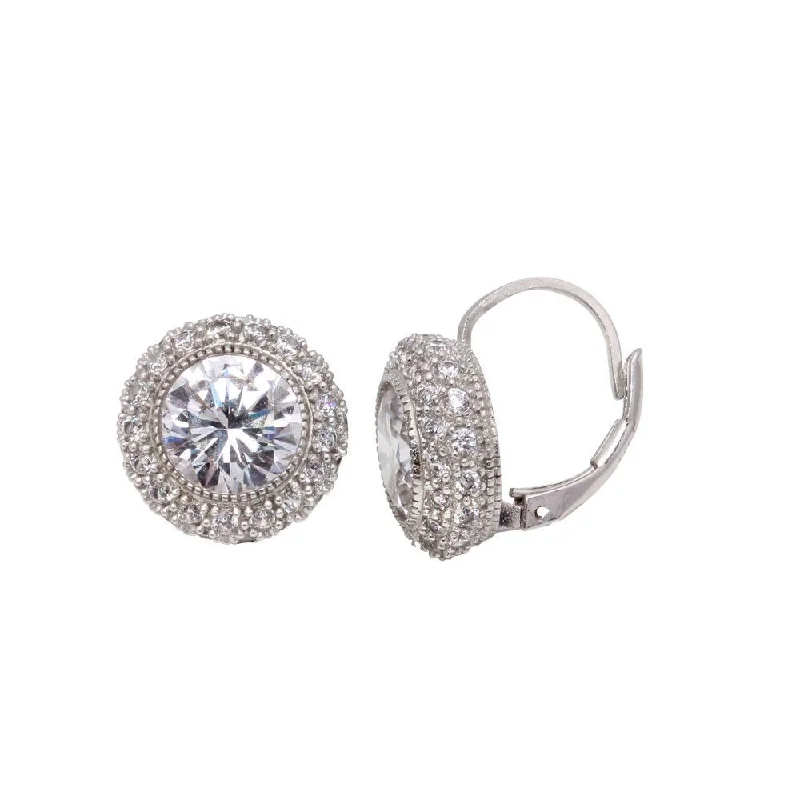 Trendy Gold Earrings-Silver 925 Rhodium Plated Round CZ Hook Earrings - STE00613