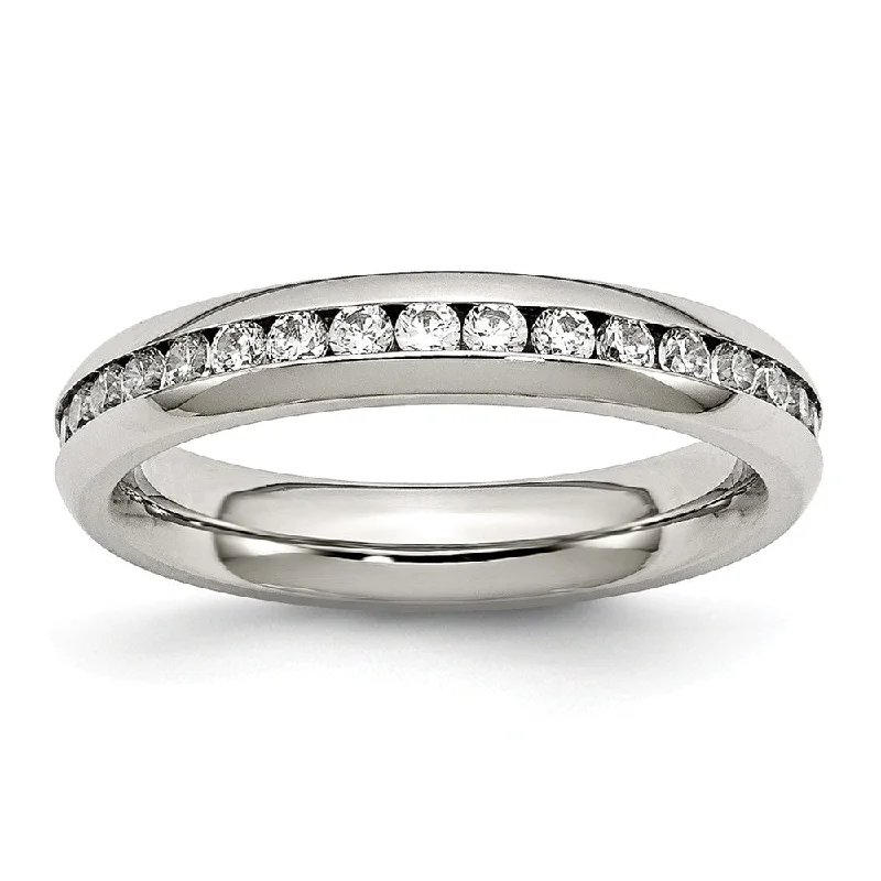 Unique Gemstone Wedding Rings-4mm Stainless Steel And Clear Cubic Zirconia Stackable Band