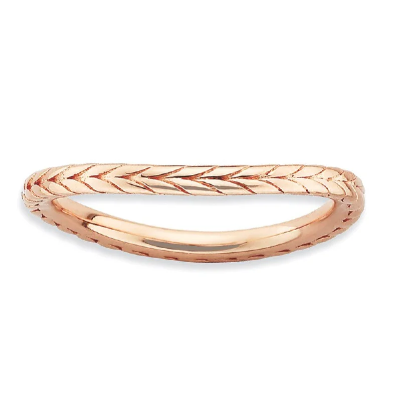 Gold Diamond Rings-1.5mm Stackable 14K Rose Gold Plated Silver Curved Wheat Band