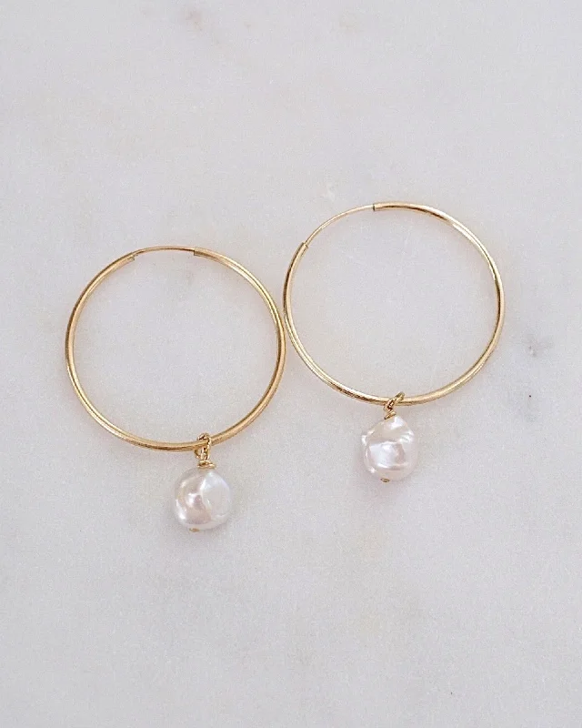 Beautiful Silver Earrings-Keshi Pearl Hoop Earrings