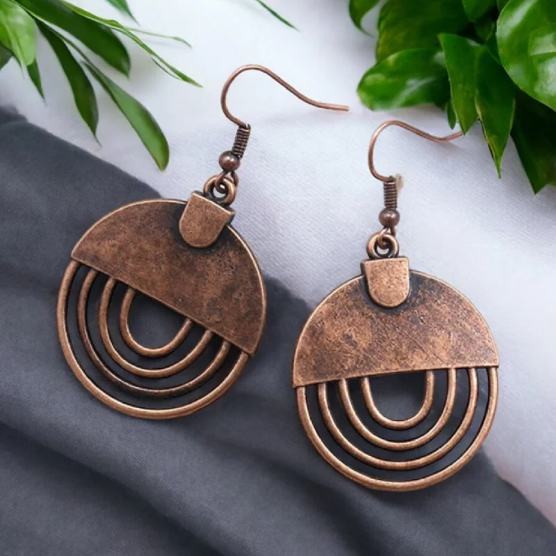 Unique Gold Earrings-Bohemian Copper Round Drop Earrings