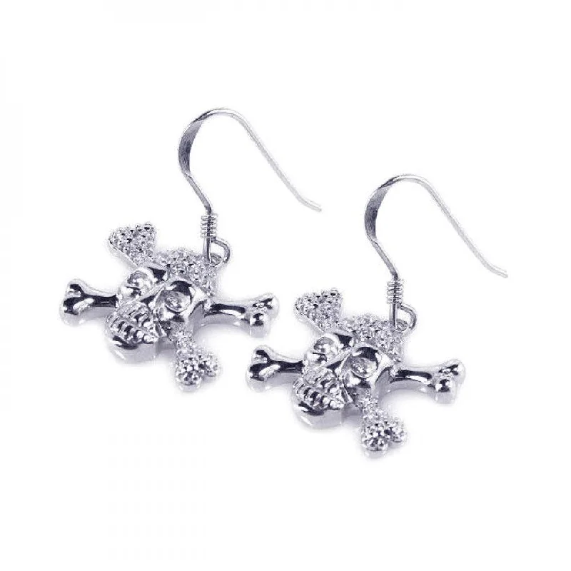 Eye-Catching Earrings-Silver 925 Rhodium Plated Pirate Skull CZ Dangling Hook Earrings - STE00537