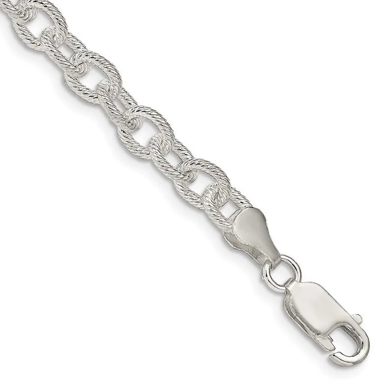 Stylish Leather Bracelets-Sterling Silver 6.25mm Fancy Patterned Rolo Chain Bracelet