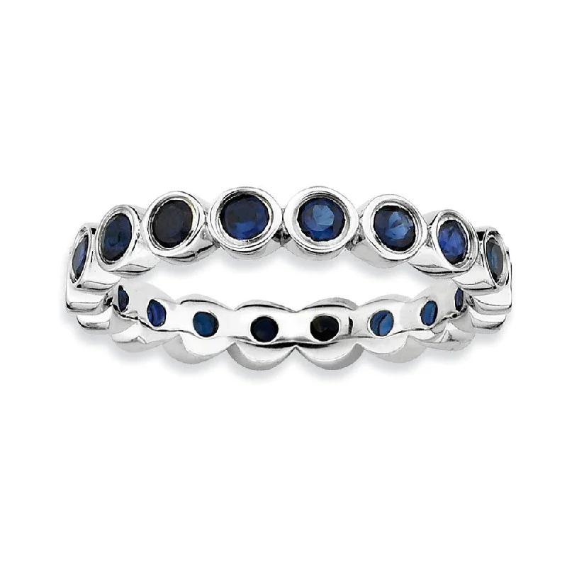 Custom Wedding Bands for Men-Sterling Silver Stackable Bezel Set Created Sapphire 3.5mm Band