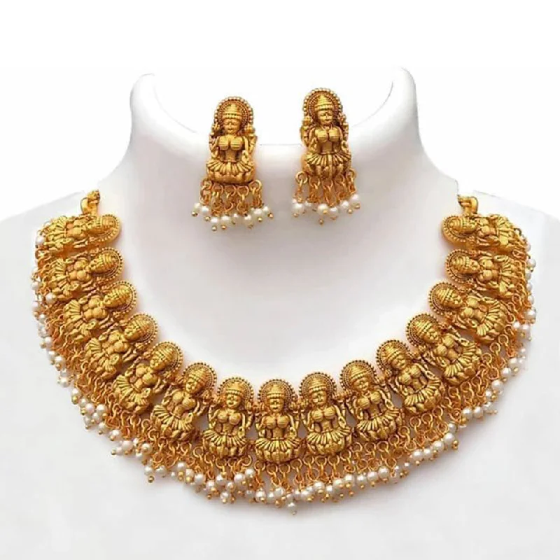 Long Crystal Necklaces-Sai Fashion Gold Plated Pearl Choker Necklace Set