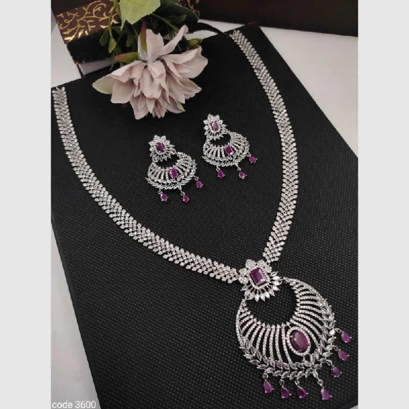 Silver Chain Necklaces-Aamrapali Silver Plated AD Necklace Set