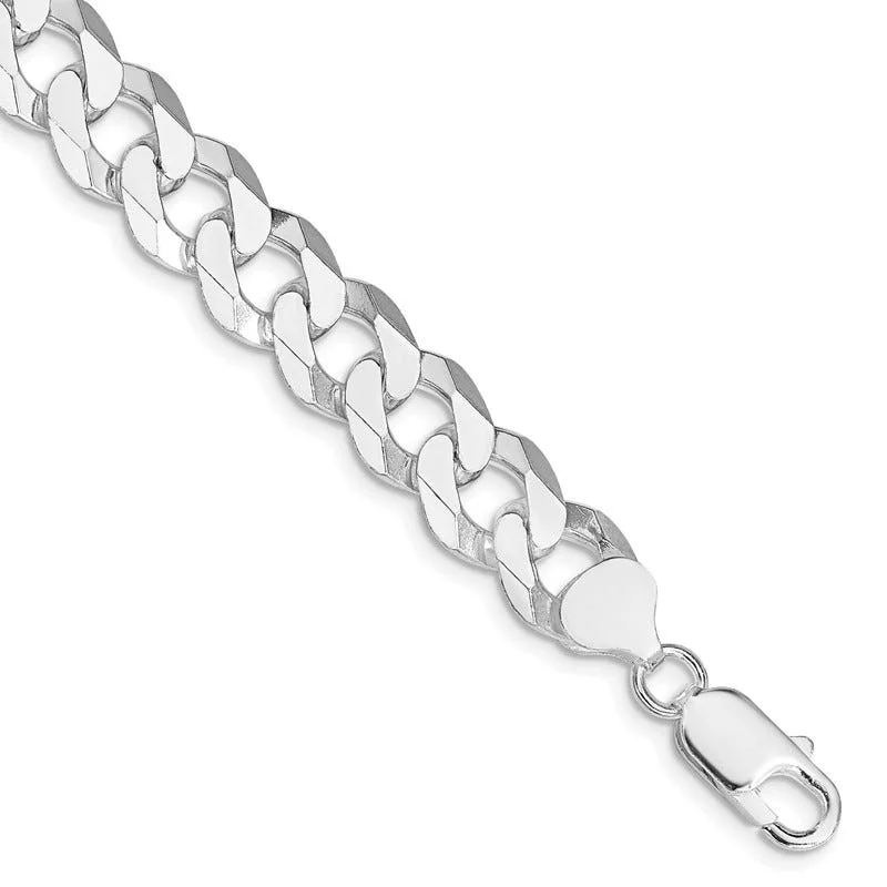 Luxury Gemstone Tennis Bracelets-Sterling Silver Rhodium-plated 10.6mm Beveled Curb Chain Bracelet