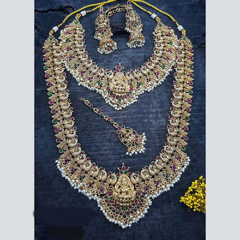 High-End Gold Necklaces-Sangita Creation Copper Gold Pota Stone Temple Necklace Combo