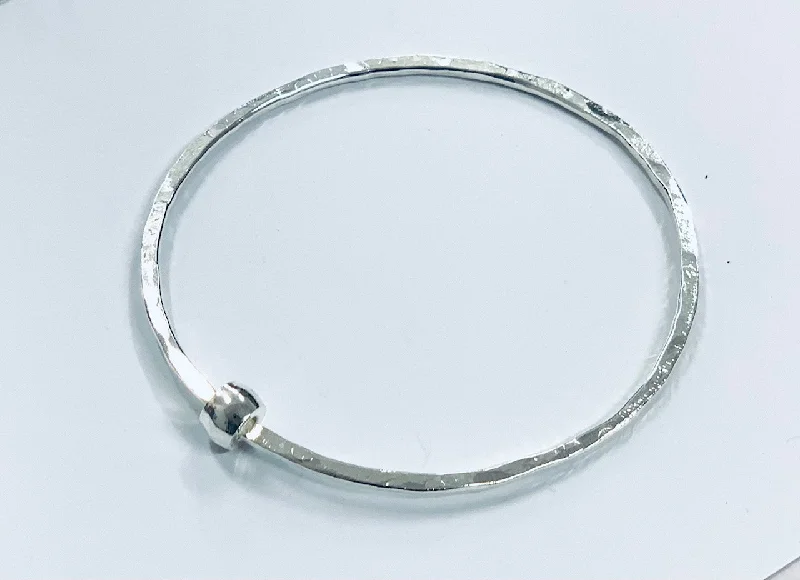 Diamond Bangle Sets-Thin silver bangle with barrel bead