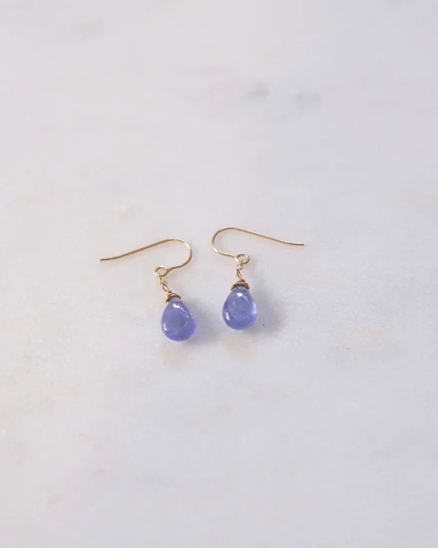 Cute Hoop Earrings-Tanzanite Simple Drop Earrings