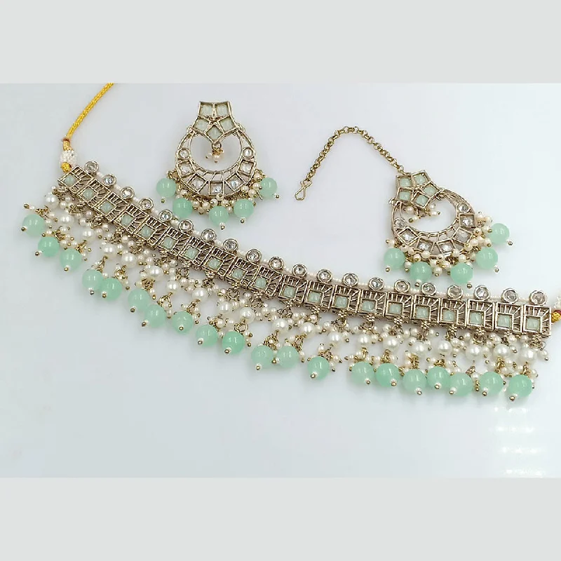 Long Pendant Necklaces-Rajwadi Collection Gold Plated Crystal Stone And Pearls Choker Necklace Set