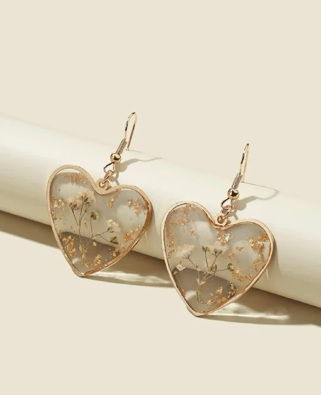 Luxury Pearl Earrings-Gold Heart Earrings with Floral Accents