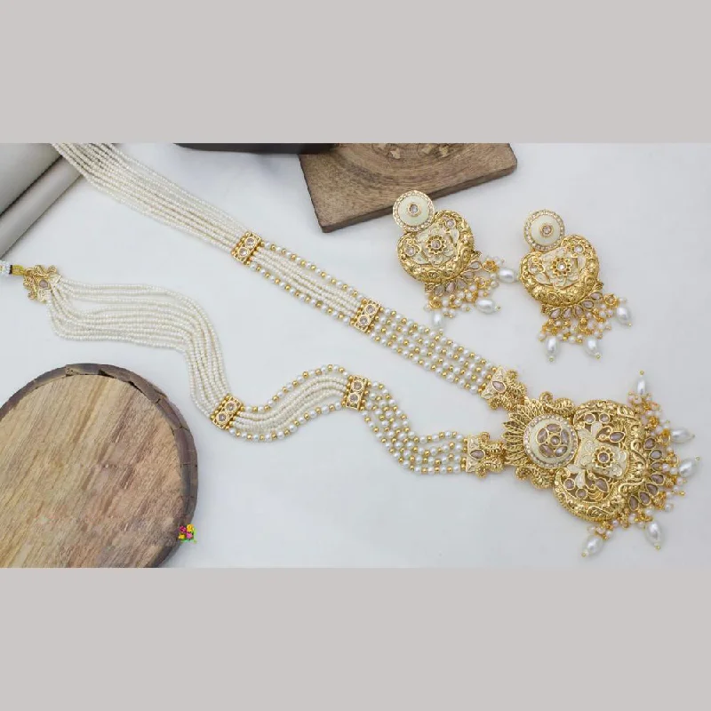 Trendy Necklaces for Women-Manisha Jewellery Gold Plated Crystal Stone And Pearls Meenakari Long Necklace Set