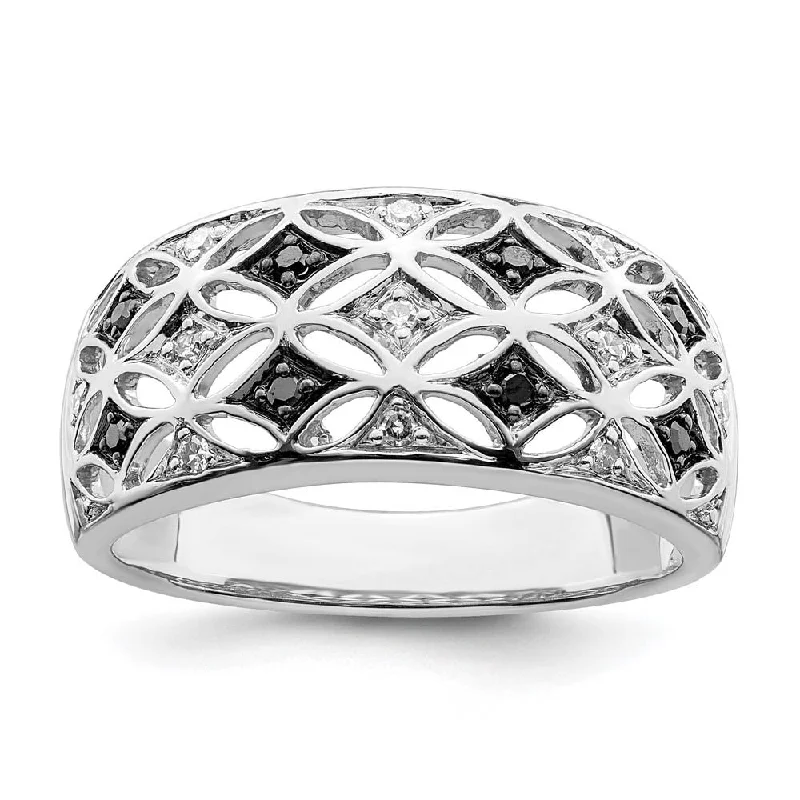 Luxury Silver Rings-1/8 Ctw Black & White Diamond 9mm Tapered Sterling Silver Ring