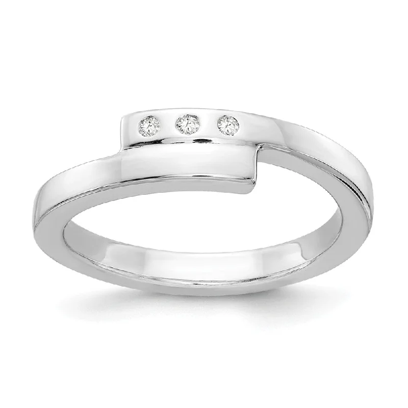 Silver and Gold Rings-3 Stone .03 Ctw Diamond Rhodium Plated Sterling Silver Bypass Ring