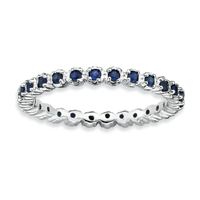 Designer Bridal Rings-2.25mm Silver Stackable Created Sapphire Band