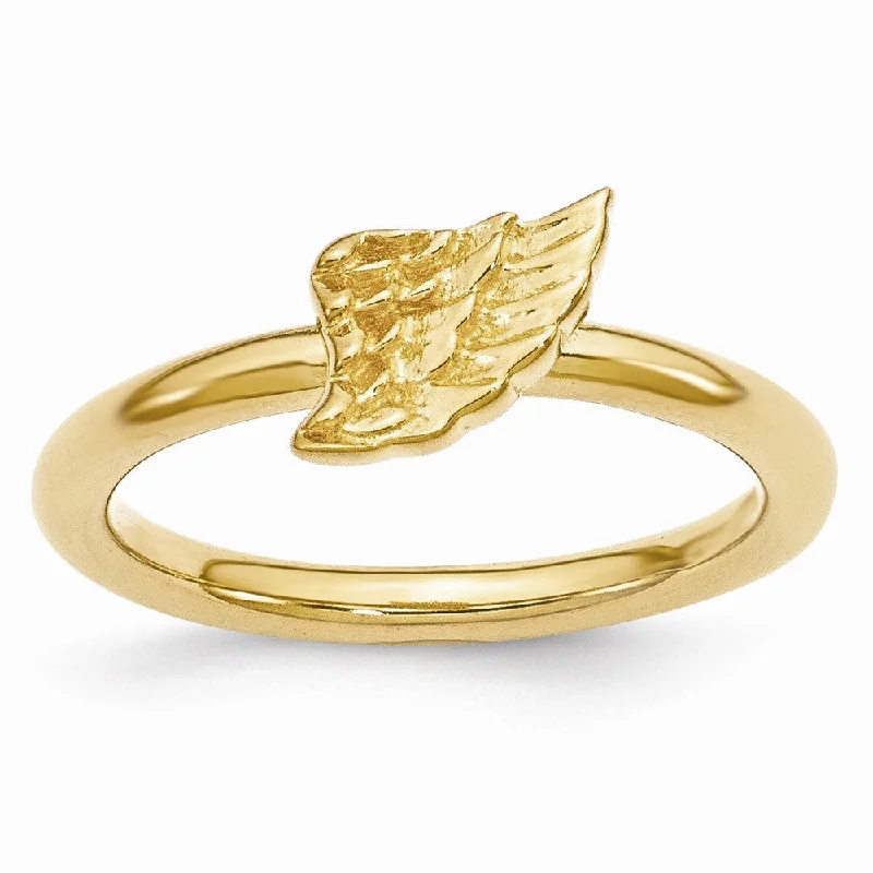 Luxury Gold Wedding Rings-Gold Tone Plated Sterling Silver Stackable 6mm Angel Wing Ring