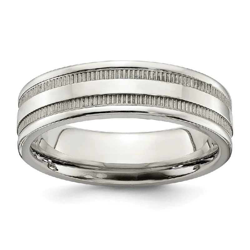 Handcrafted Diamond Rings-6mm Stainless Steel Coin Edge Grooved Standard Fit Band