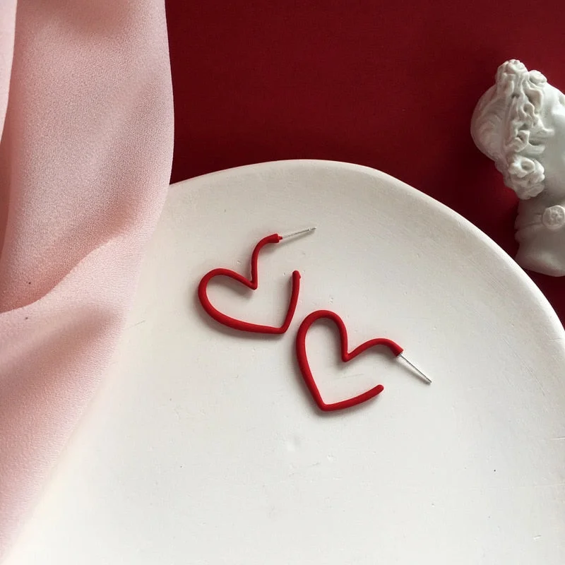 Personalized Drop Earrings-Red Heart Shaped Hoop Earrings