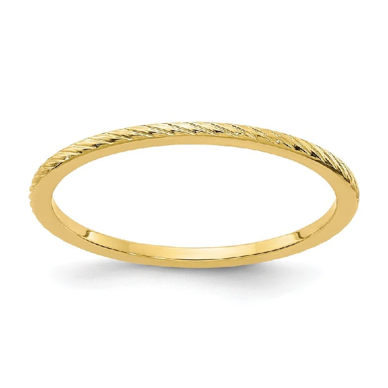 Trendy Rings for Men-1.2mm 14k Yellow Gold Twisted Pattern Stackable Band