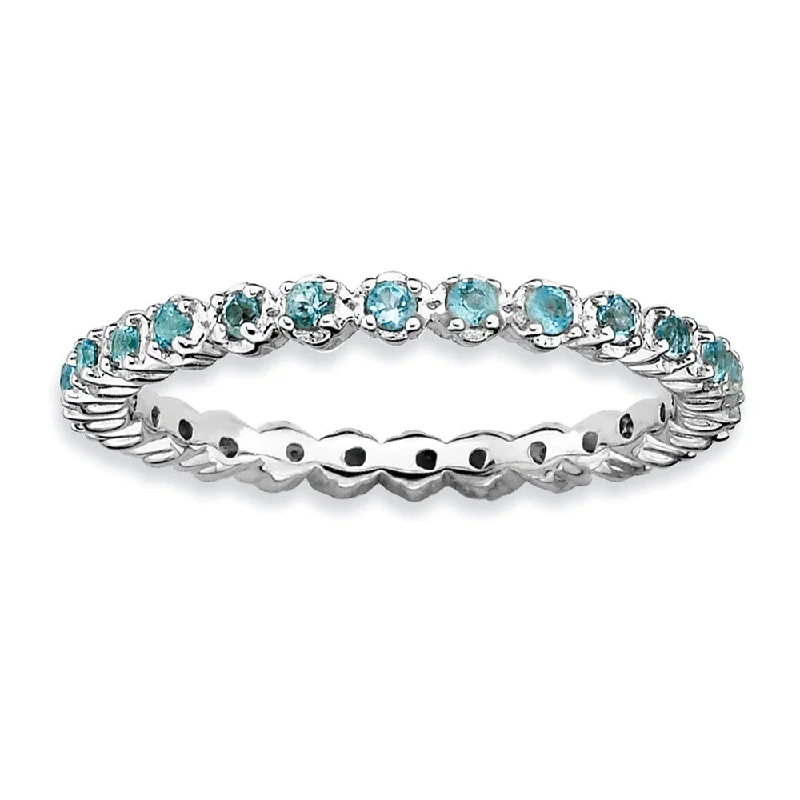 Affordable Diamond Rings-2.25mm Silver Stackable Blue Topaz Band