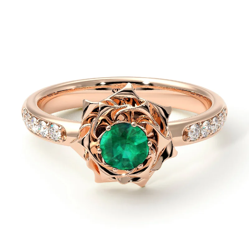 Modern Wedding Ring Sets-A lady's Rose Emerald Ring - Elena no. 17