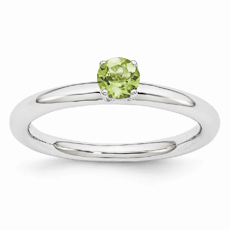 Personalized Wedding Rings-Rhodium Plated Sterling Silver Stackable 4mm Round Peridot Ring