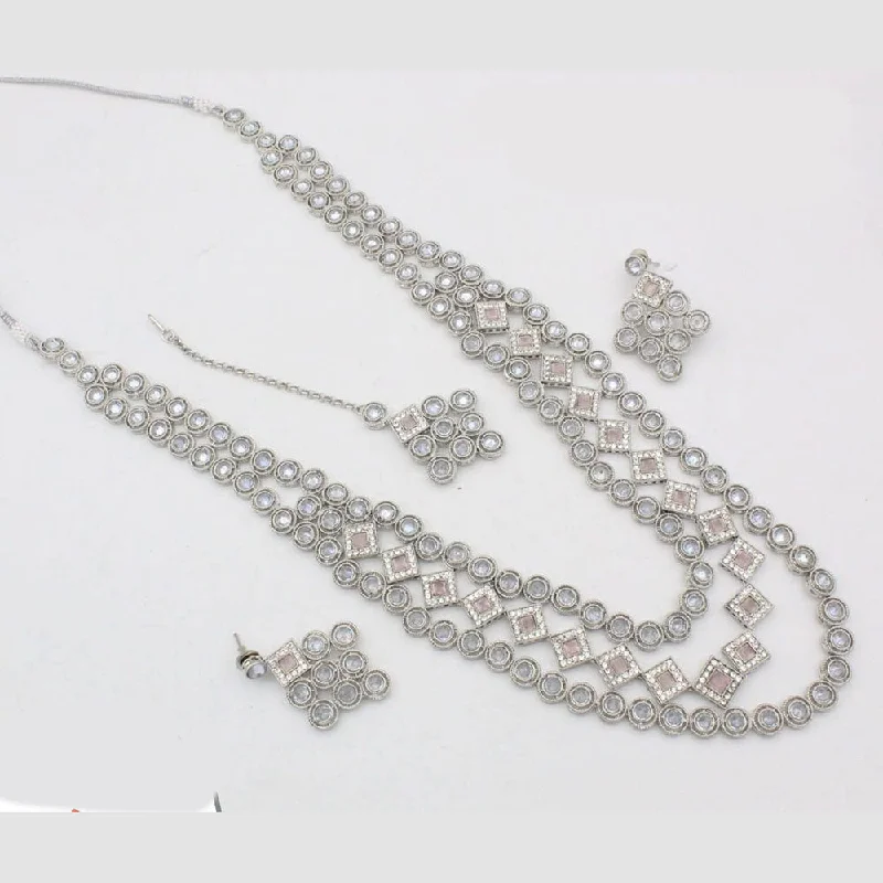 Stunning Pendant Necklaces for Brides-Kavita Art Silver Plated Crystal Stone  Multi Layer Long Necklace Set