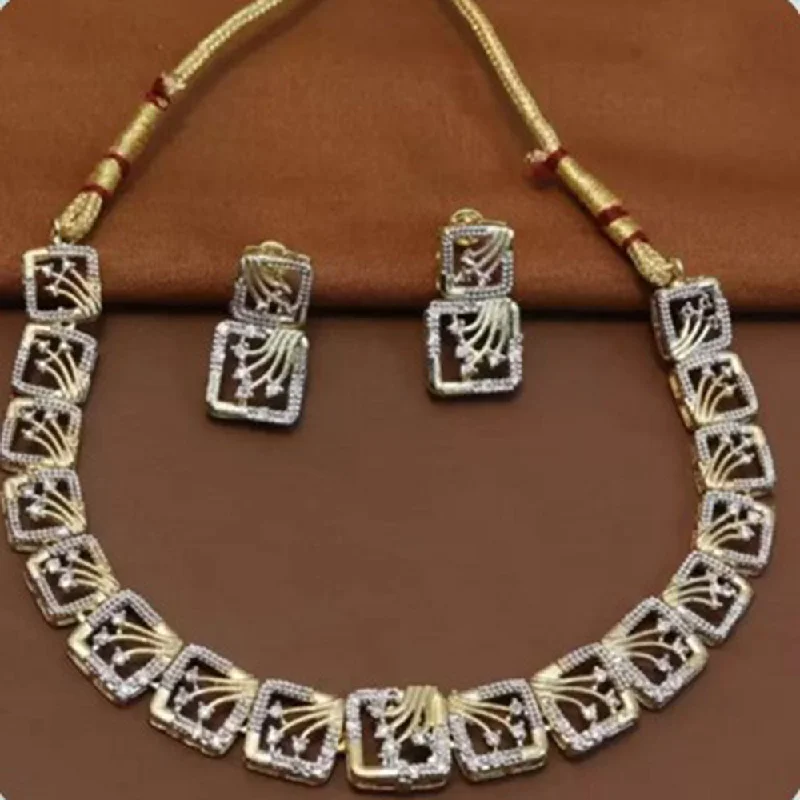 Luxury Diamond Necklaces for Weddings-Beeji Creations 2 Tone Plated American Diamonds Necklace Set