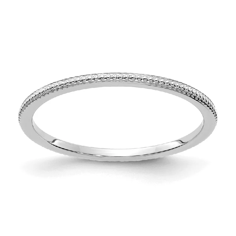 Men’s Wedding Rings-1.2mm 10k White Gold Beaded Stackable Band