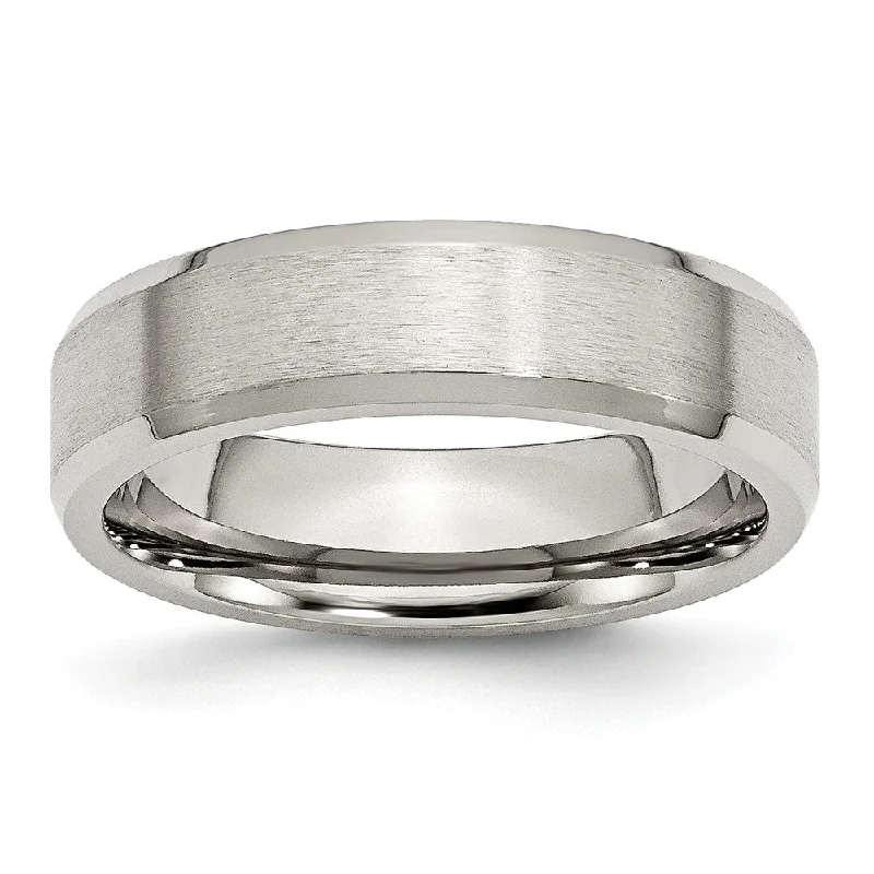 Affordable Wedding Rings-Stainless Steel Flat Beveled Edge 6mm Comfort Fit Band