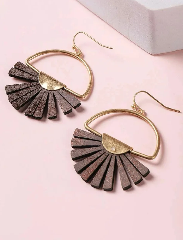 Artistic Hoop Earrings-Leather Sector Drop Earrings