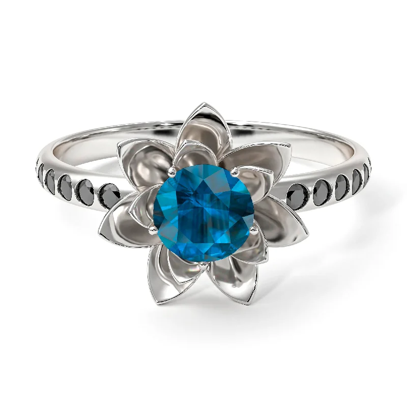 Large Wedding Rings-Lotus Flower Blue Topaz ring - Lotus no. 506