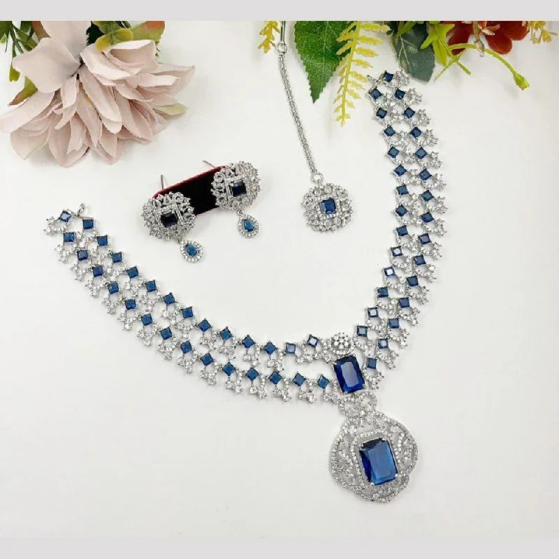 Personalized Gemstone Necklaces-Aamrapali Silver Plated American Diamond Necklace Set