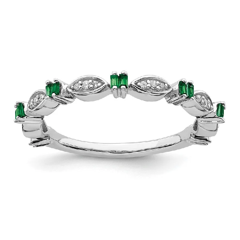 Modern Engagement Rings-2.5mm Sterling Silver, Lab Created Emerald & Diamond Stack Band