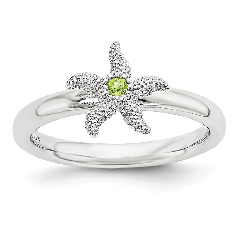 Designer Wedding Ring Sets-Sterling Silver Stackable Expressions Peridot 10mm Starfish Ring