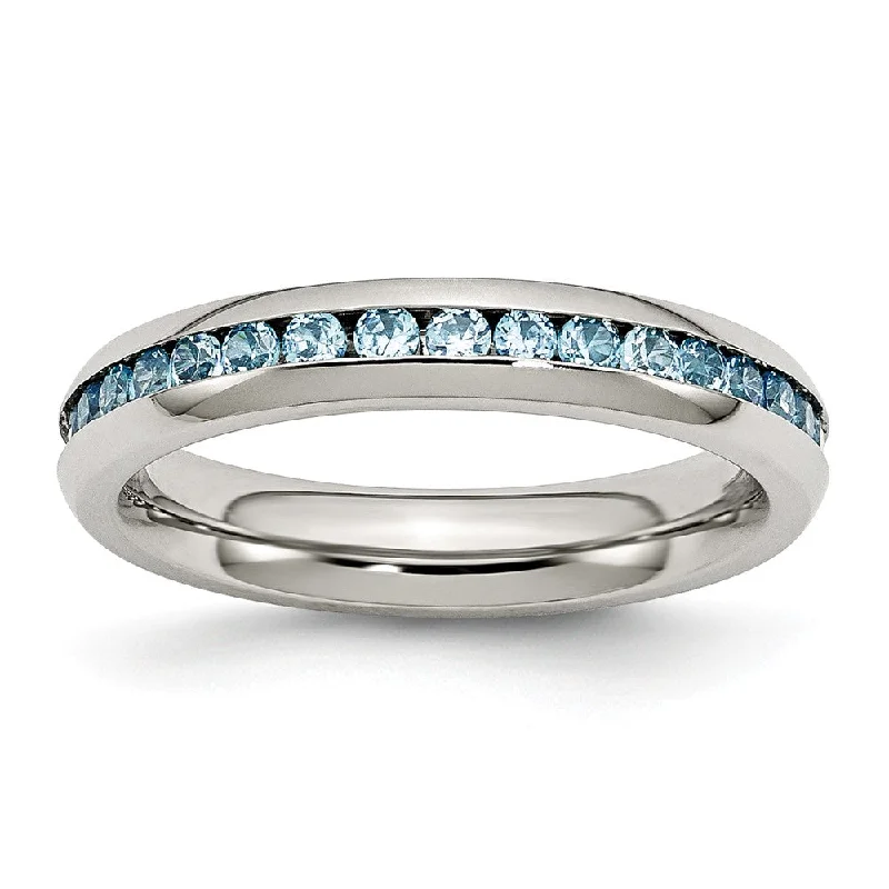 Stunning Gemstone Rings-4mm Stainless Steel And Teal Cubic Zirconia Stackable Band