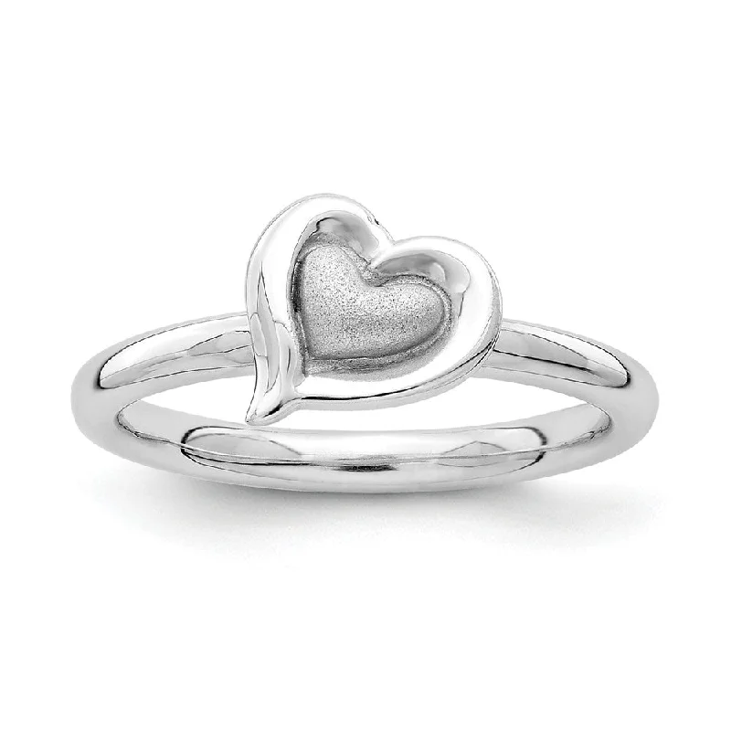 Silver Gemstone Rings-Rhodium Plated Sterling Silver Stackable 9mm Heart Ring