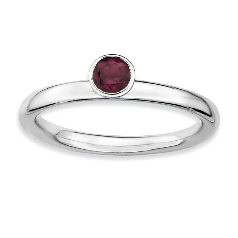 Sparkling Wedding Rings-Stackable High Profile 4mm Rhodolite Garnet Silver Ring