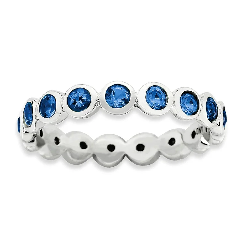 Simple Gemstone Rings-3.5mm Sterling Silver with Dark Blue Crystals Stackable Band