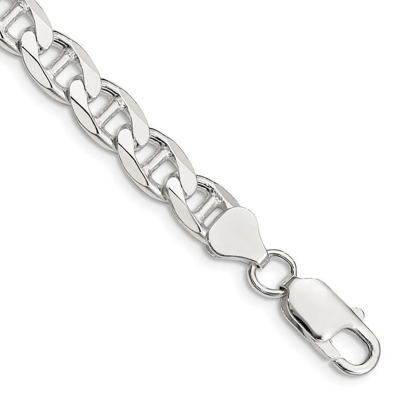 Luxury Gemstone Bracelets-Sterling Silver 7.4mm Flat Cuban Anchor Chain Bracelet