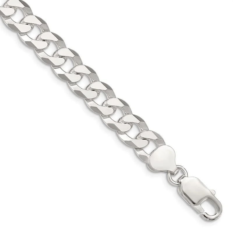 Custom Name Bracelets for Women-Sterling Silver 8.5mm Beveled Curb Chain Bracelet