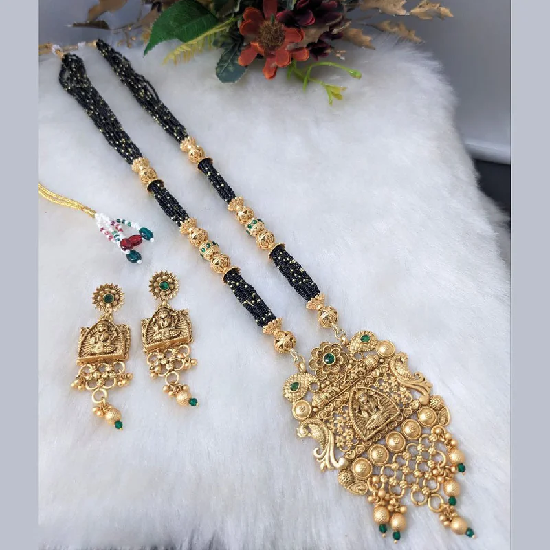 Luxury Name Necklaces-Aamrapali Gold Plated Long Temple Necklace Set