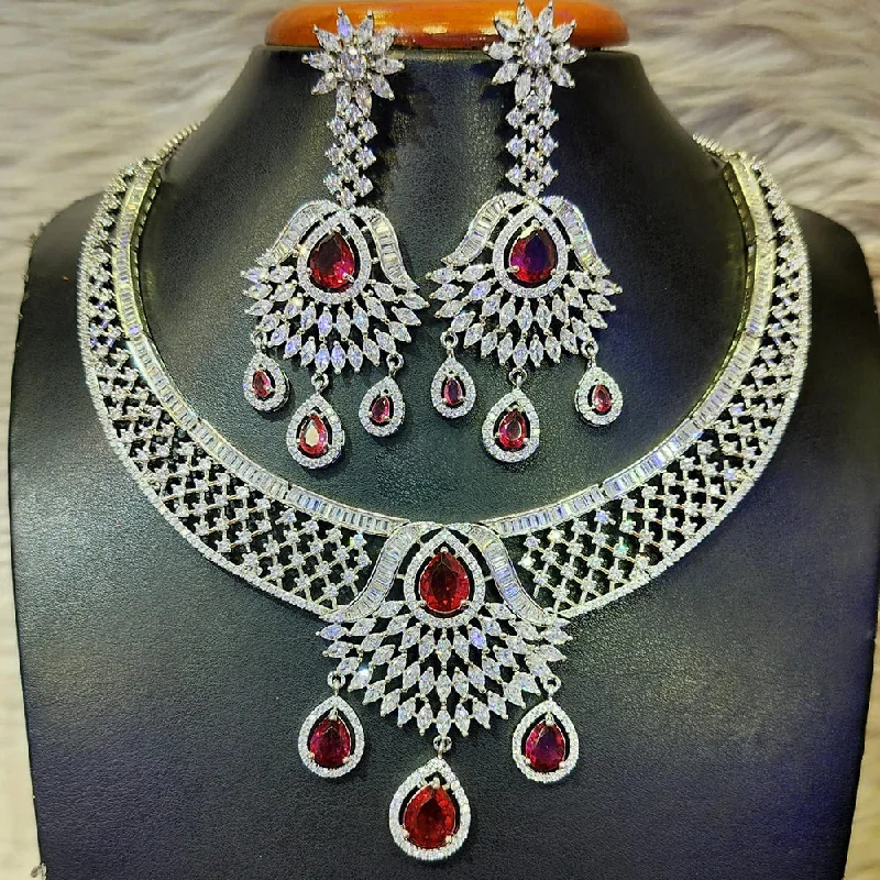 Romantic Crystal Necklaces-Jain Jewellers Silver Plated AD Necklace Set