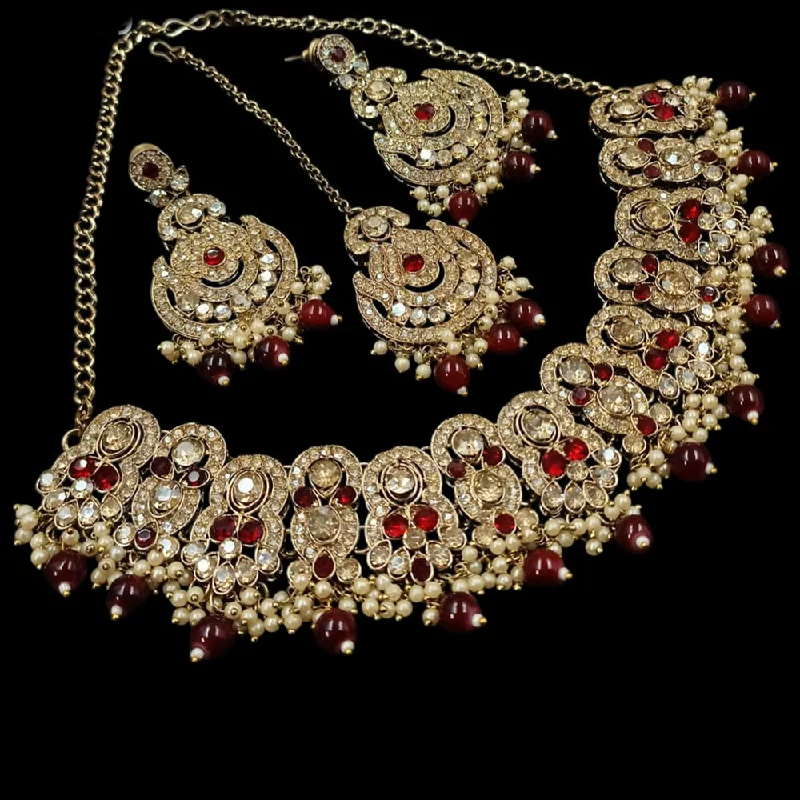 Beautiful Diamond Necklaces-NAFJ Gold Plated Austrian Stone Necklace Set